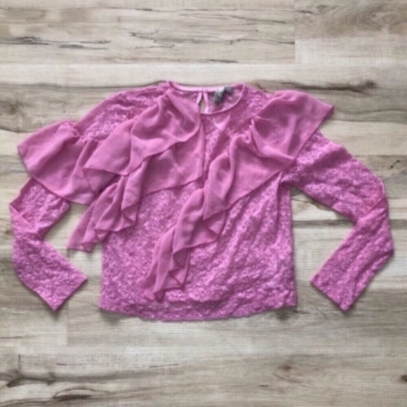 ASOS Pink Ruffle Lace Blouse - Picture 2 of 7